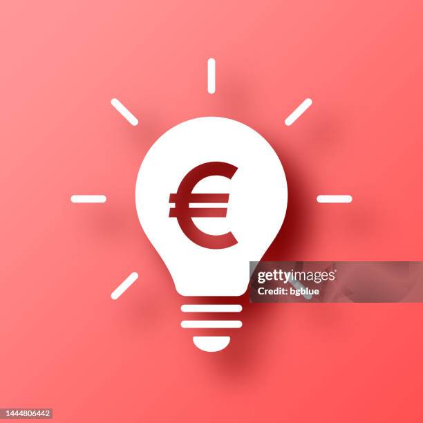 light bulb with euro sign. icon on red background with shadow - red ceiling lamp stock illustrations
