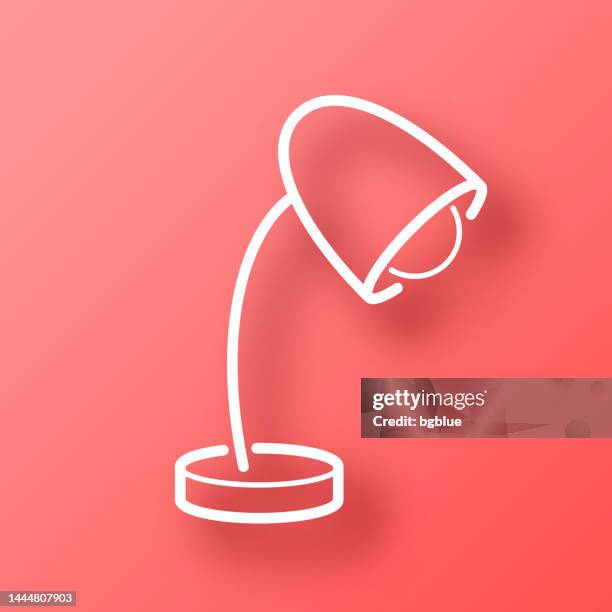 desk lamp. icon on red background with shadow - turning on light switch stock illustrations