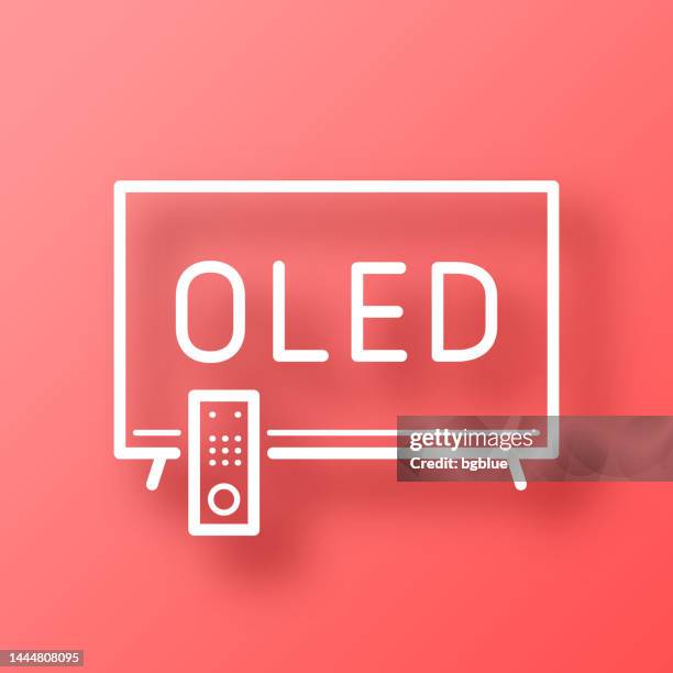 oled-fernseher. symbol auf rotem hintergrund mit schatten - oled stock-grafiken, -clipart, -cartoons und -symbole