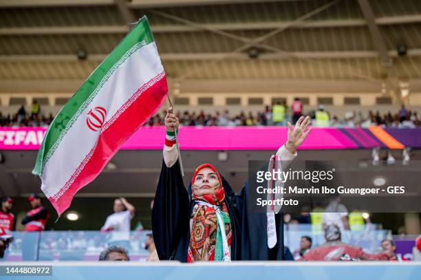Fan of Iran support the team during the FIFA World Cup Qatar 2022 Group B match between Wales and Iran at Ahmad Bin Ali Stadium on November 25, 2022...