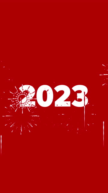 2023 Message And Fireworks Over Red Background In 4K Video Format