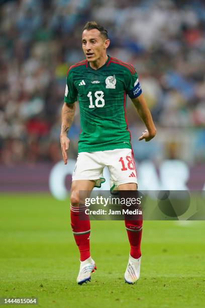 Andres Guardado of Mexico looks on during the FIFA World Cup Qatar 2022 Group C match between Argentina and Mexico at Lusail Stadium on November 26,...