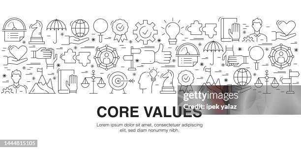 core values , thin line icons in vector style. ready template for icons, infographics, mobile and web etc. - government accountability office stock illustrations