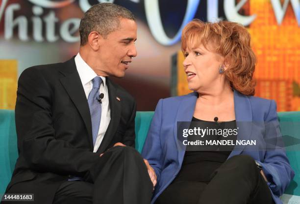 President Barack Obama chats with Joy Behar during an appearence on the television show "The View" May 14, 2012 at ABC Studios in New York City. AFP...