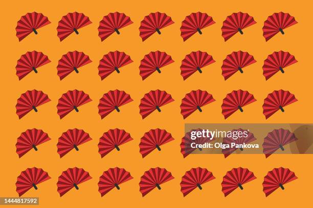 pattern with asian traditional red fans, chinese new year concept - chinese fan stock pictures, royalty-free photos & images