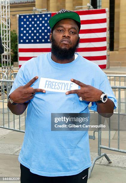 Rapper Freeway attends the press conference announcing Budweiser Made in America music festival at Philadelphia Museum of Art on May 14, 2012 in...