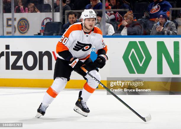Kieffer Bellows of the Philadelphia Flyers skates against the New York Islanders during the first period at the UBS Arena on November 26, 2022 in...