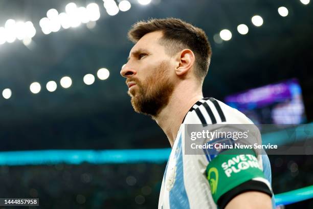 Lionel Messi of Argentina in action prior to the FIFA World Cup Qatar 2022 Group C match between Argentina and Mexico at Lusail Stadium on November...