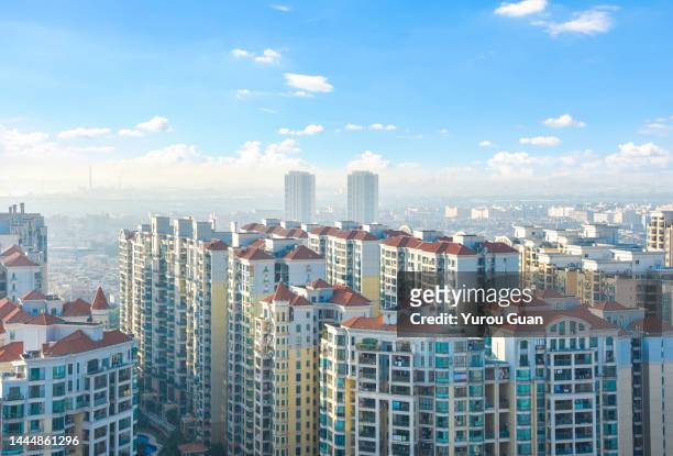 elevated view of residential district in guzhen town of zhongshan at noon. - 広東省 ストックフォトと画像