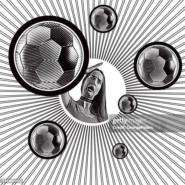 female soccer fan with a shocked expression - woman-watching-football-clip-art stock illustrations
