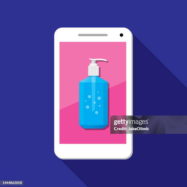 soap bottle smartphone icon flat - portable restroom stock illustrations