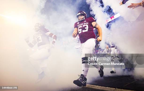 Chance Jackson of the Texas A&M Aggies enters the field to face the LSU Tigers at Kyle Field on November 26, 2022 in College Station, Texas.