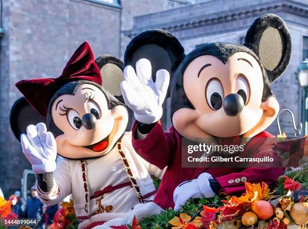 Disney's Minnie Mouse and Mickey Mouse are seen during the 103rd 6abc Dunkin' Donuts Thanksgiving Day Parade on November 24, 2022 in Philadelphia,...