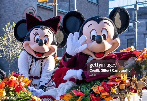 Disney's Minnie Mouse and Mickey Mouse are seen during the 103rd 6abc Dunkin' Donuts Thanksgiving Day Parade on November 24, 2022 in Philadelphia,...