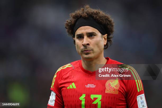Guillermo Ochoa of Mexico reacts during the FIFA World Cup Qatar 2022 Group C match between Argentina and Mexico at Lusail Stadium on November 26,...