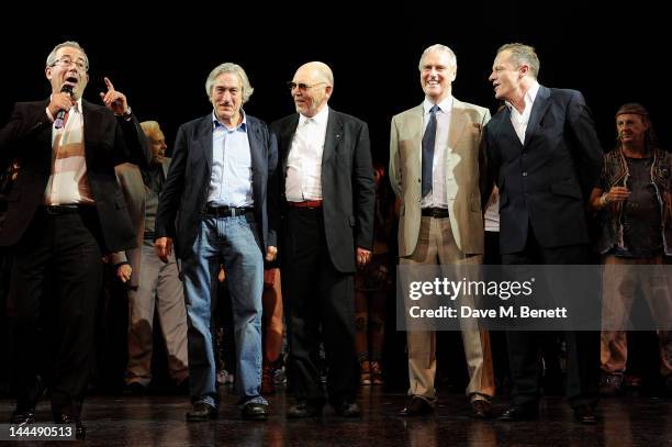 Writer/Director Ben Elton, producer Robert De Niro, Queen manager Jim Beach and producer Phil McIntyre bow at the curtain call during the We Will...