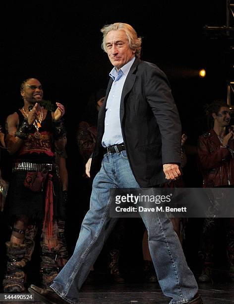 Producer Robert De Niro bows at the curtain call during the We Will Rock You 10 Year Anniversary Celebration performance at The Dominion Theatre on...