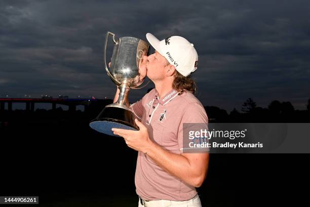 Cameron Smith of Australia celebrates victory as he kisses the Kirkwood Cup during Day 4 of the 2022 Australian PGA Championship at the Royal...