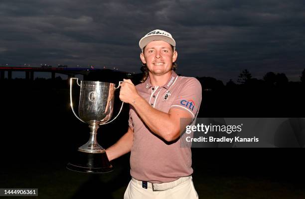 Cameron Smith of Australia celebrates victory as he holds the Kirkwood Cup during Day 4 of the 2022 Australian PGA Championship at the Royal...