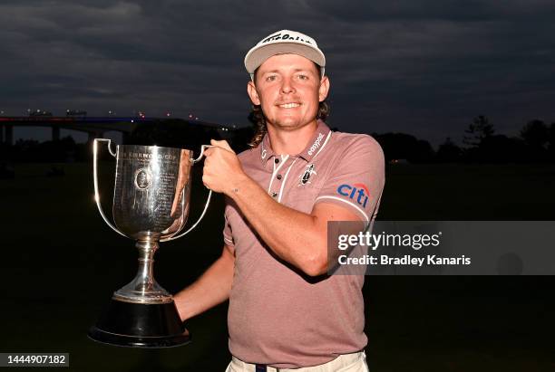 Cameron Smith of Australia celebrates victory as he holds the Kirkwood Cup during Day 4 of the 2022 Australian PGA Championship at the Royal...