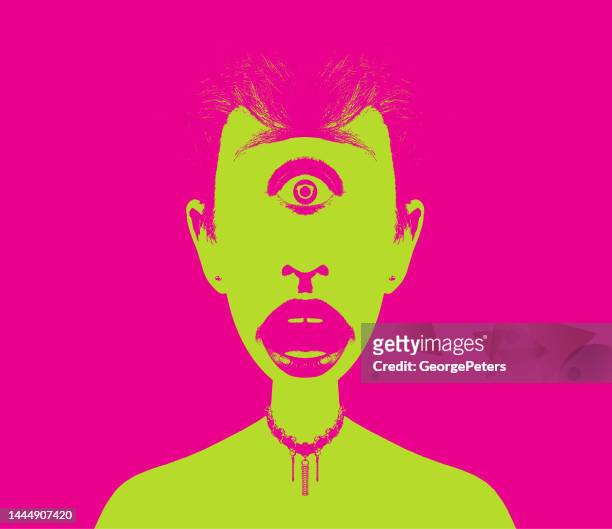 woman with one eye - cyclops stock illustrations