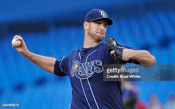 Jeff Niemann of the Tampa Bay Rays delivers a pitch during MLB game action against the Toronto Blue Jays May 14, 2012 at Rogers Centre in Toronto,...