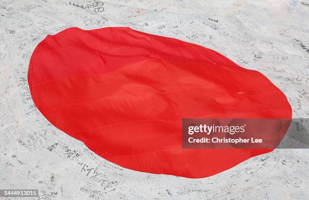 Giant national flag of Japan is seen prior to the FIFA World Cup Qatar 2022 Group E match between Japan and Costa Rica at Ahmad Bin Ali Stadium on...