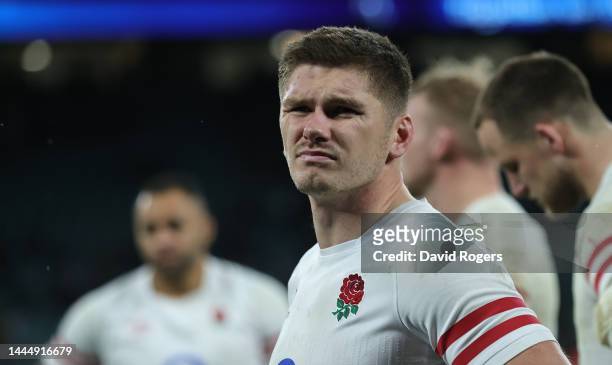 England captain, Owen Farrell looks dejected after their defeat during the Autumn International match between England and South Africa at Twickenham...