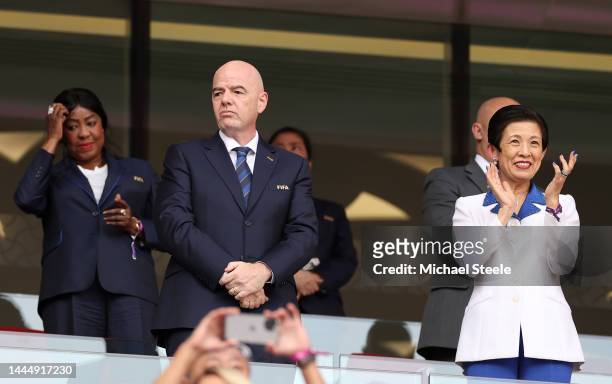 Gianni Infantino, President of FIFA and Princess Hisako of Takamado are seen prior to the FIFA World Cup Qatar 2022 Group E match between Japan and...