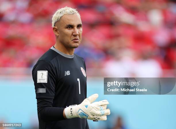 Keylor Navas of Costa Rica looks on during the FIFA World Cup Qatar 2022 Group E match between Japan and Costa Rica at Ahmad Bin Ali Stadium on...