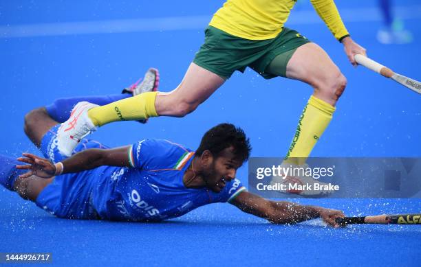 Amit Rohidas of India cwJake Whelton of the Kookaburras during game 2 of the International Hockey Test Series between Australia and India at MATE...