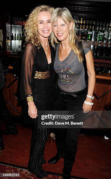 Angie Rutherford and Annette Mason celebrate backstage after the We Will Rock You 10 Year Anniversary performance at The Dominion Theatre on May 14,...