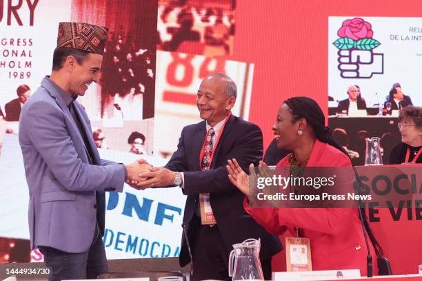 The President of the Government, Pedro Sanchez , and the Secretary General of the Socialist International, Benedicta Lasi, during the last day of the...