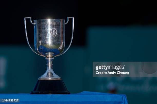 The Kirkwood Cup is on display prior to the trophy presentation on the 18th green during Day 4 of the 2022 Australian PGA Championship at the Royal...
