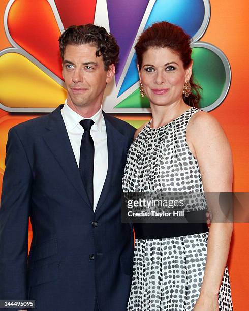 Actors Christian Borle and Debra Messing attend NBC's Upfront Presentation at 51st Street on May 14, 2012 in New York City.