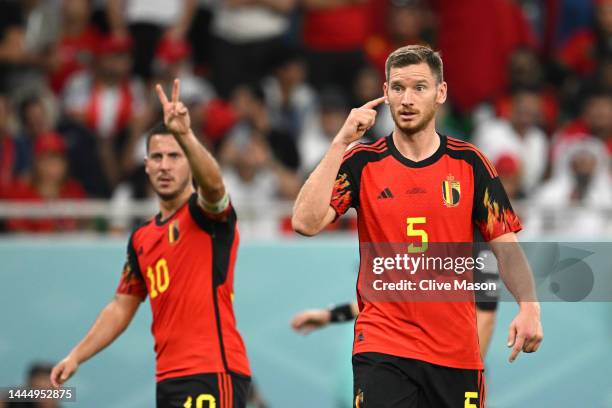 Jan Vertonghen of Belgium reacts during the FIFA World Cup Qatar 2022 Group F match between Belgium and Morocco at Al Thumama Stadium on November 27,...