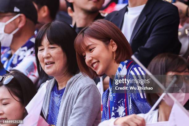 Gaku Shibasaki's wife watches from stands during the FIFA World Cup Qatar 2022 Group E match between Japan and Costa Rica at Ahmad Bin Ali Stadium on...