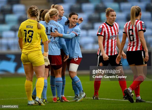 Julie Blakstad of Manchester City Women celebrate with team mates after scoring their opening goal during the FA Women's Continental Tyres League Cup...