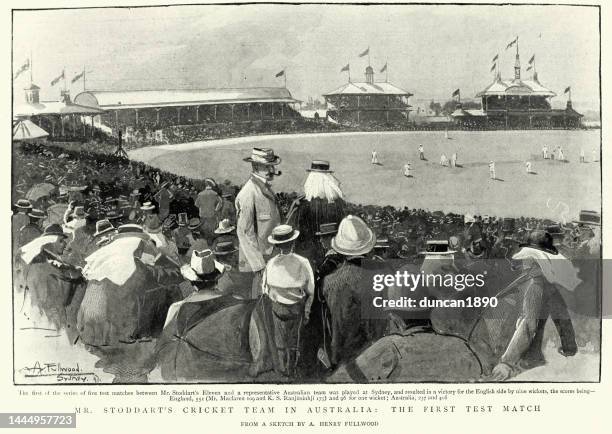 cricket test match england vs australia, december 1897, sydney cricket ground, 19th century history sport - cricket nsw stock illustrations