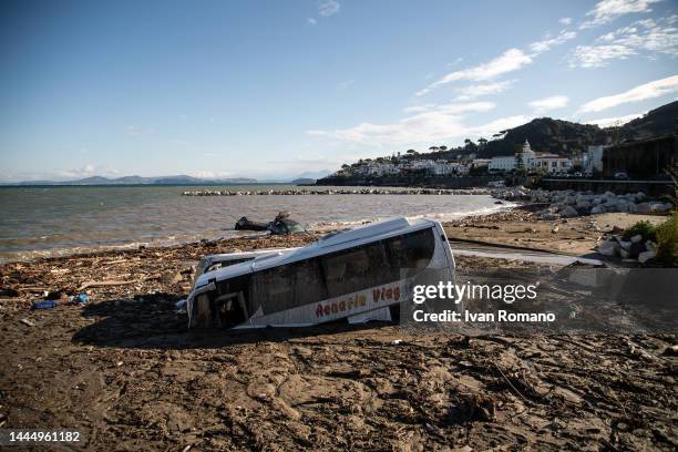 General view after the Casamicciola beach invaded by the landslide on November 27, 2022 in Casamicciola Terme, Italy. Italian rescuers were searching...