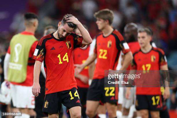 Dries Mertens of Belgium reacts after the 0-2 loss during the FIFA World Cup Qatar 2022 Group F match between Belgium and Morocco at Al Thumama...