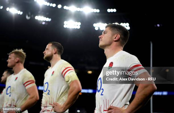 Owen Farrell of England looks on after the Autumn International match between England and South Africa at Twickenham Stadium on November 26, 2022 in...