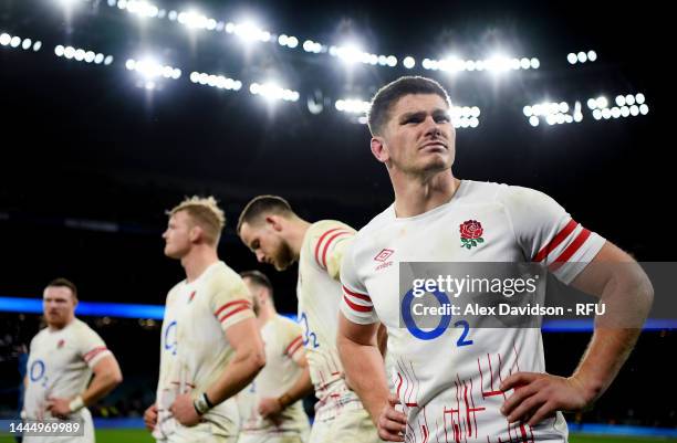 Owen Farrell of England looks on after the Autumn International match between England and South Africa at Twickenham Stadium on November 26, 2022 in...
