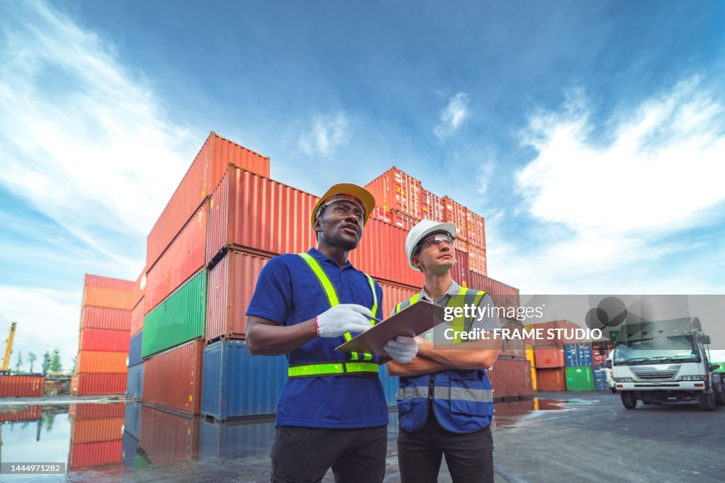 Container Store Employee Worker Or Employee Or Engineer In The Container Yard Used To Store ...