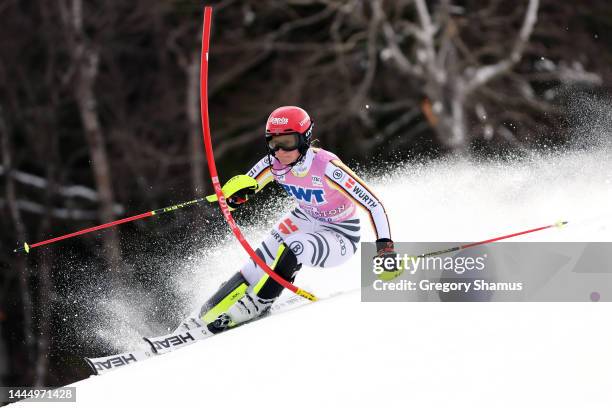 Lena Duerr of Germany skis the first run of the Women's Slalom during the Audi FIS Ski World Cup - Heroic Killington Cup on November 27, 2022 in...