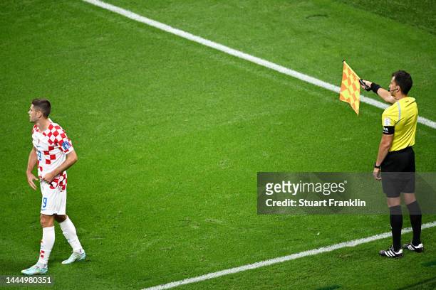 Andrej Kramaric of Croatia reacts after their goal was ruled offside during the FIFA World Cup Qatar 2022 Group F match between Croatia and Canada at...