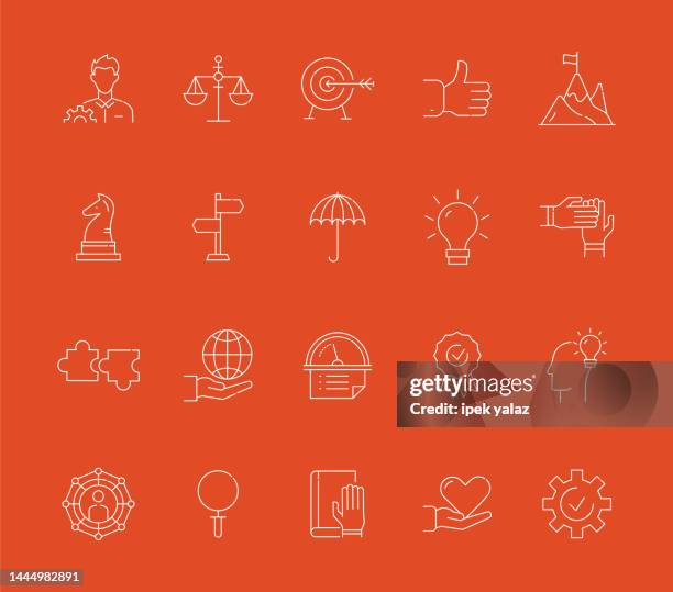 core values , thin line icons in vector style. simple and stylish design for icons, infographics, mobile and web etc. - 道德羅盤 幅插畫檔、美工圖案、卡通及圖標