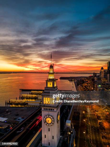 aerial view of embarcadero at sunrise - ferry terminal stock pictures, royalty-free photos & images