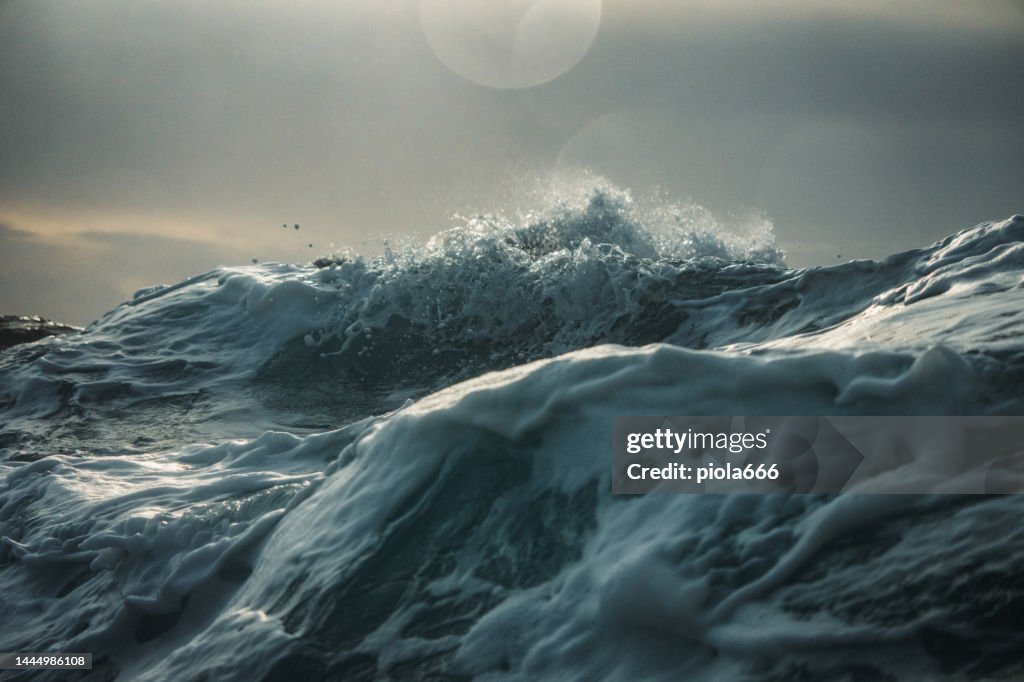 Rough sea and waves of the ocean from a boat