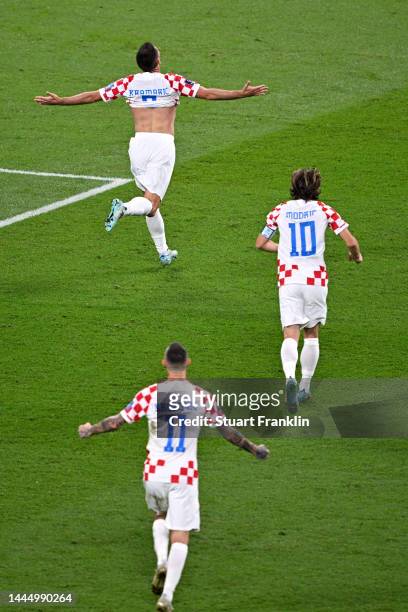 Andrej Kramaric of Croatia celebrates scoring his side's third goal during the FIFA World Cup Qatar 2022 Group F match between Croatia and Canada at...